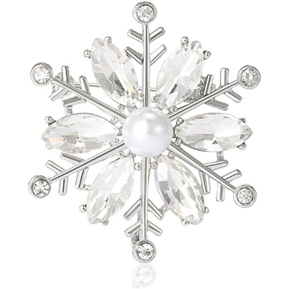 Unbranded Jewelry - Crystal Snowflake Brooch for Women Rhinestone Winter Pin with Pearl Elegant